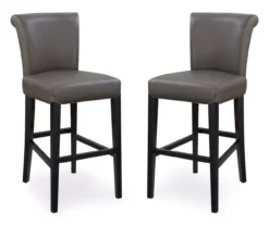 30" Black Faux Brushed Leather Bar Stools, 2-Pack