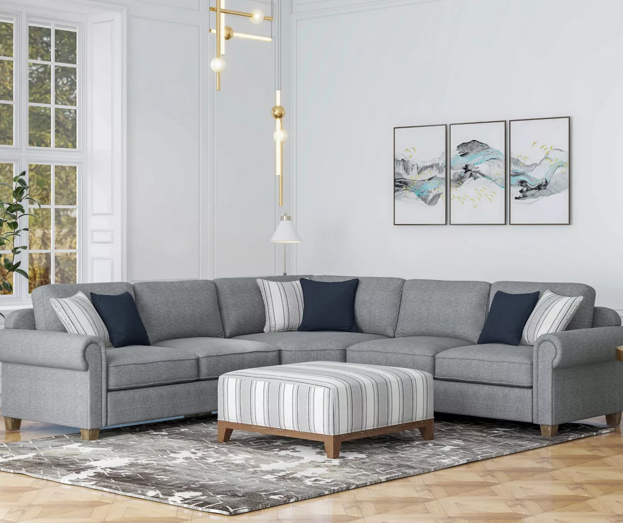 Stone Gray Square Wood Leg Ottoman 3 Stone Gray Square Wood Leg Ottoman - Image 3