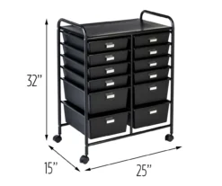 Black Metal 12-Drawer Rolling Storage Cart -Walker Edison Shop 810539917 5