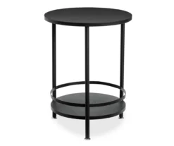 Black Round 2-Tier Side Table -Walker Edison Shop 810539922 3