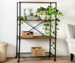 Rustic Black 4-Tier Industrial Rolling Bookshelf -Walker Edison Shop 810539937 3