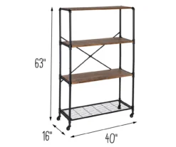 Rustic Black 4-Tier Industrial Rolling Bookshelf -Walker Edison Shop 810539937 6