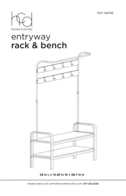 Black Steel 8-Hook Entry Rack & Bench -Walker Edison Shop 810539938 7