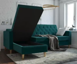 CosmoLiving Liberty Green Velvet Sectional Storage Futon -Walker Edison Shop 810541026 2