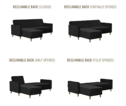CosmoLiving Liberty Black Velvet Sectional Storage Futon -Walker Edison Shop 810541040 6