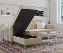 CosmoLiving Liberty Ivory Velvet Sectional Storage Futon -Walker Edison Shop 810541041 2