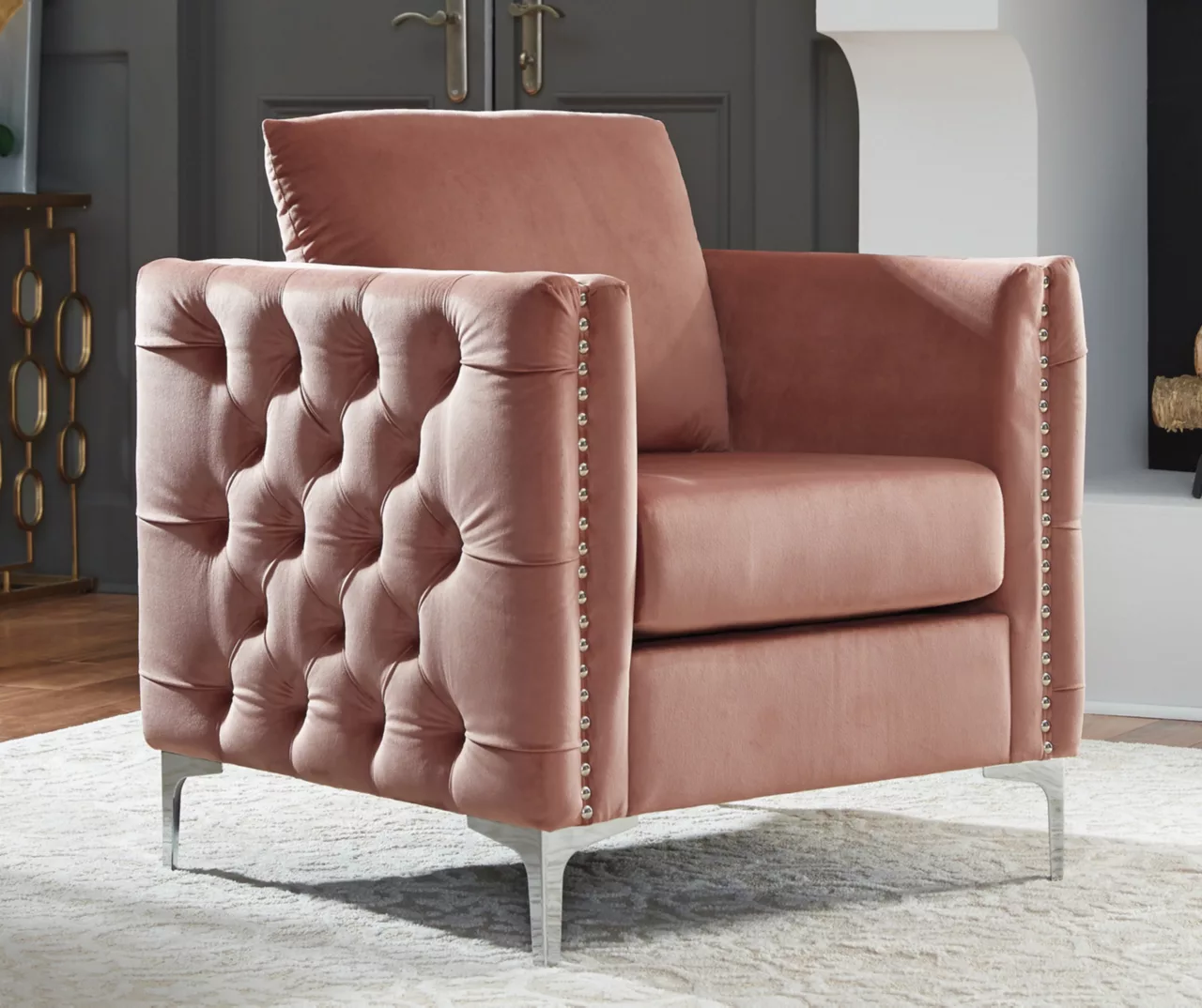Lizmont Blush Tufted Velvet Accent Chair 3 Lizmont Blush Tufted Velvet Accent Chair - Image 3