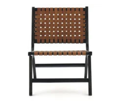 Fayme Camel Armless Leather Woven-Back Lounge Chair 8 Fayme Camel Armless Leather Woven-Back Lounge Chair -Walker Edison Shop 810542301 2