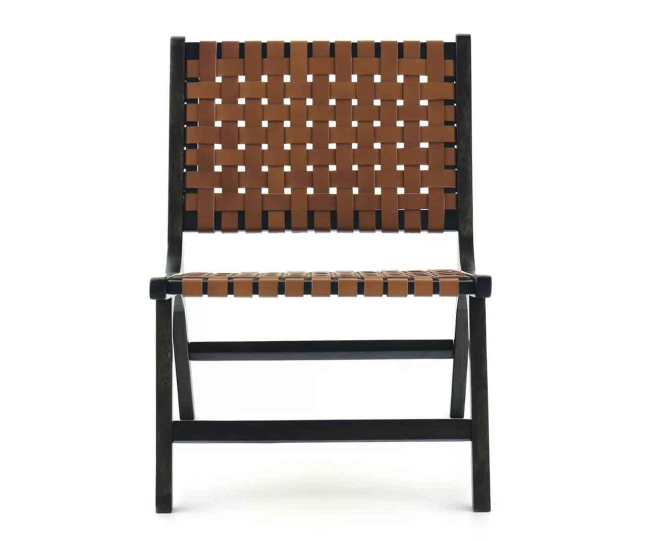 Fayme Camel Armless Leather Woven-Back Lounge Chair 3 Fayme Camel Armless Leather Woven-Back Lounge Chair - Image 3