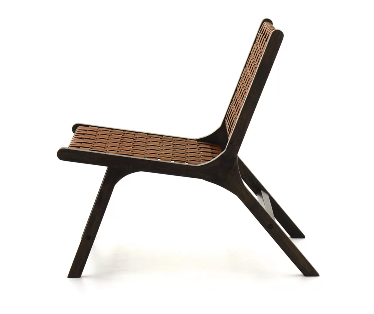 Fayme Camel Armless Leather Woven-Back Lounge Chair 5 Fayme Camel Armless Leather Woven-Back Lounge Chair - Image 5