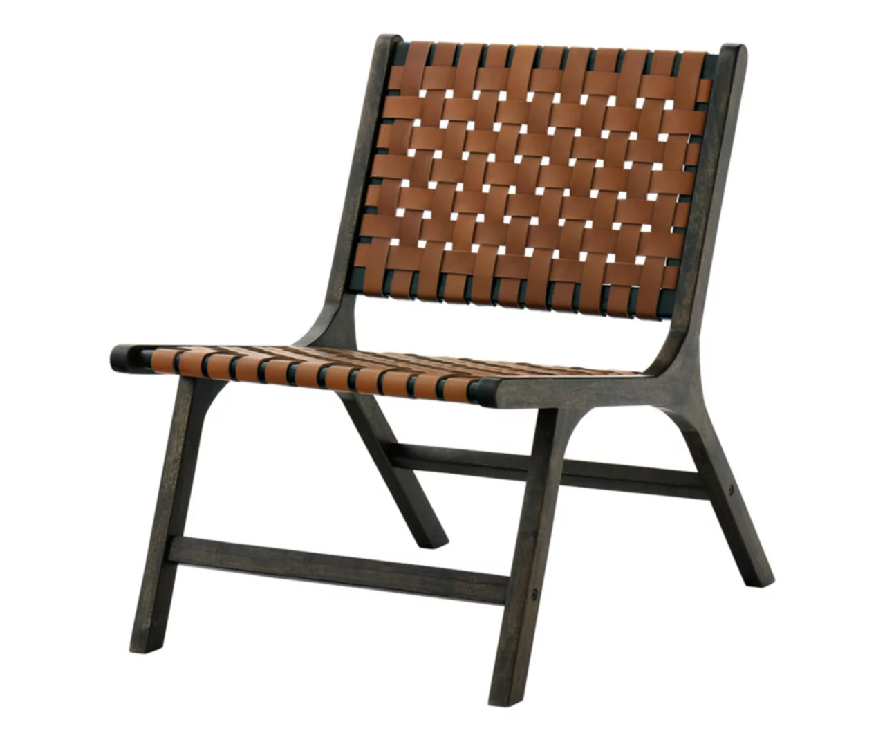 Fayme Camel Armless Leather Woven-Back Lounge Chair 1 Fayme Camel Armless Leather Woven-Back Lounge Chair