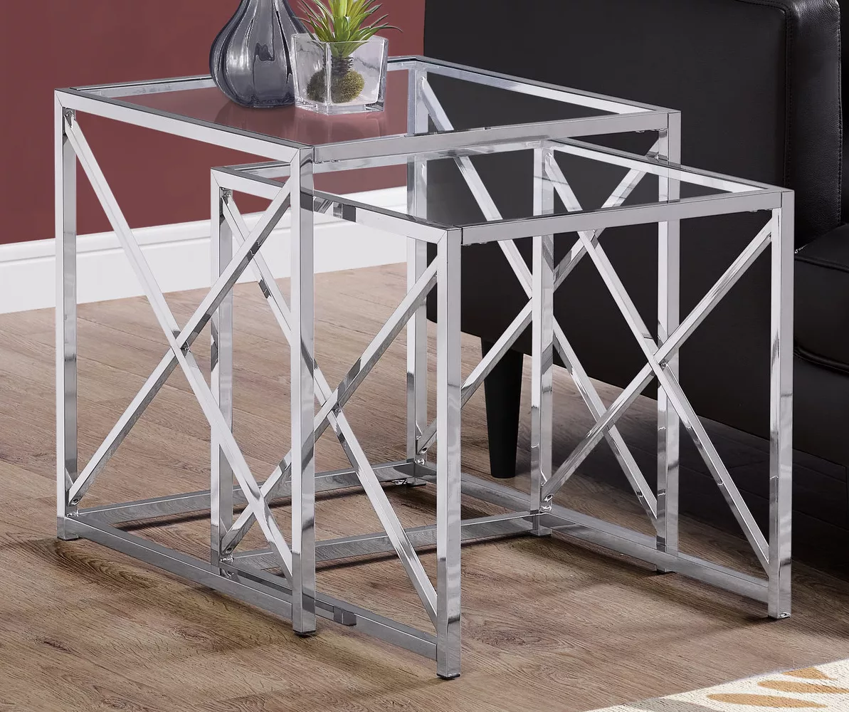 Monarch Glass & Metal 2-Piece Nesting Table Set 6 Monarch Glass & Metal 2-Piece Nesting Table Set - Image 6