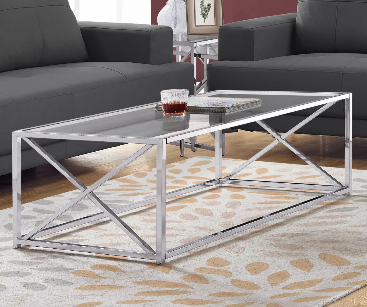 Tempered Glass & Chrome Metal X Coffee Table 2 Tempered Glass & Chrome Metal X Coffee Table - Image 2