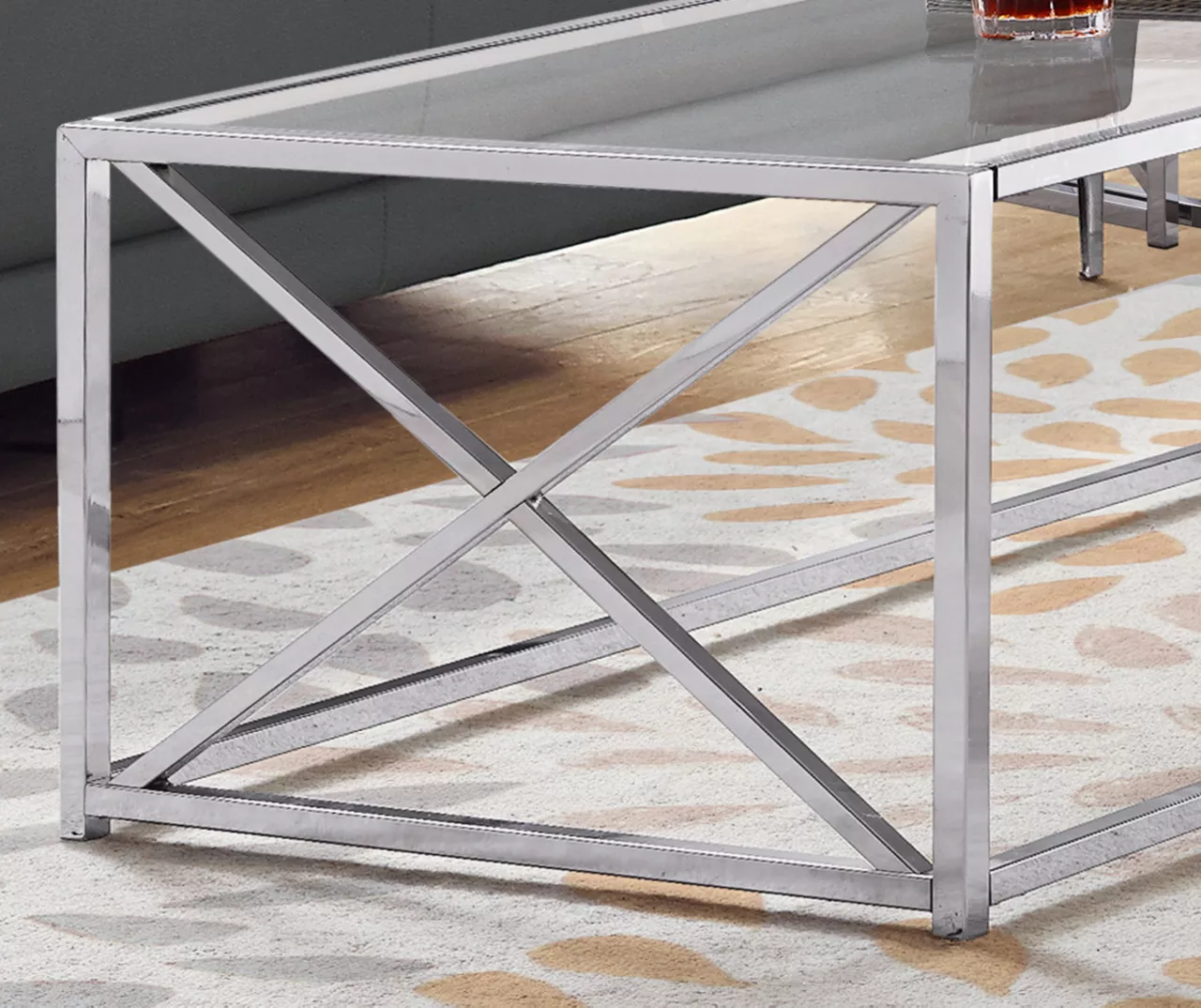 Tempered Glass & Chrome Metal X Coffee Table 3 Tempered Glass & Chrome Metal X Coffee Table - Image 3
