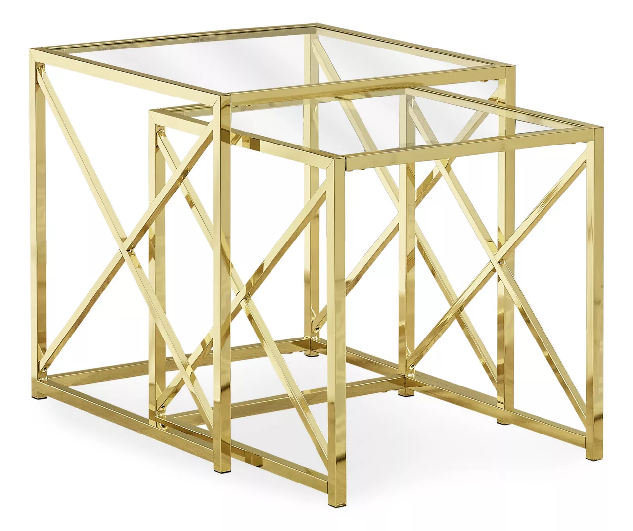 Monarch Glass & Metal 2-Piece Nesting Table Set 1 Monarch Glass & Metal 2-Piece Nesting Table Set