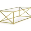 Tempered Glass & Gold Metal X Coffee Table