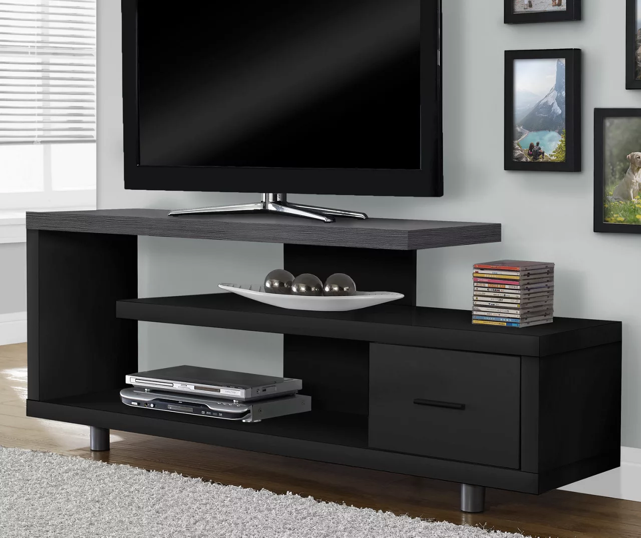 60" Black & Gray Top TV Stand 2 60" Black & Gray Top TV Stand - Image 2