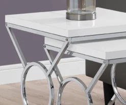 Glossy White Chrome Metal 2-Piece Nesting Table Set 6 Glossy White Chrome Metal 2-Piece Nesting Table Set -Walker Edison Shop 810542468 3