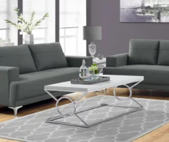 Glossy White & Chrome Metal Coffee Table -Walker Edison Shop 810542469 1