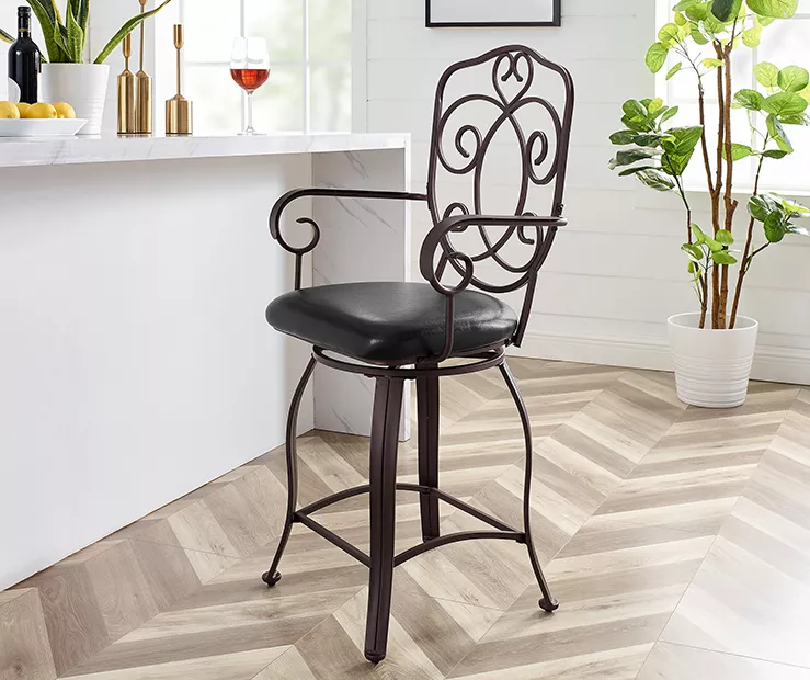 Nate Bronze Faux Leather Upholstered Crested Back Counter Stool 2 Nate Bronze Faux Leather Upholstered Crested Back Counter Stool - Image 2