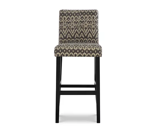 Liz Black & White Upholstered Ikat Pattern Driftwood Bar Stool 1 Liz Black & White Upholstered Ikat Pattern Driftwood Bar Stool