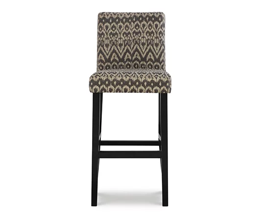 Liz Black & White Upholstered Ikat Pattern Driftwood Bar Stool 3 Liz Black & White Upholstered Ikat Pattern Driftwood Bar Stool - Image 3