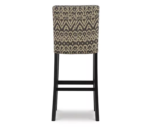 Liz Black & White Upholstered Ikat Pattern Driftwood Bar Stool 5 Liz Black & White Upholstered Ikat Pattern Driftwood Bar Stool - Image 5