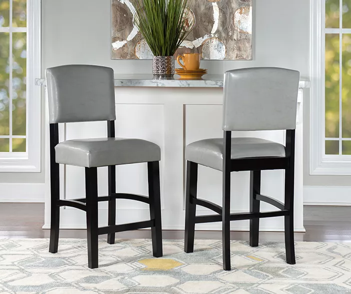 Trevor Dove Gray & Black Faux Leather Upholstered Counter Stool 2 Trevor Dove Gray & Black Faux Leather Upholstered Counter Stool - Image 2