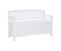 Jeanette White Slat Back Storage Bench