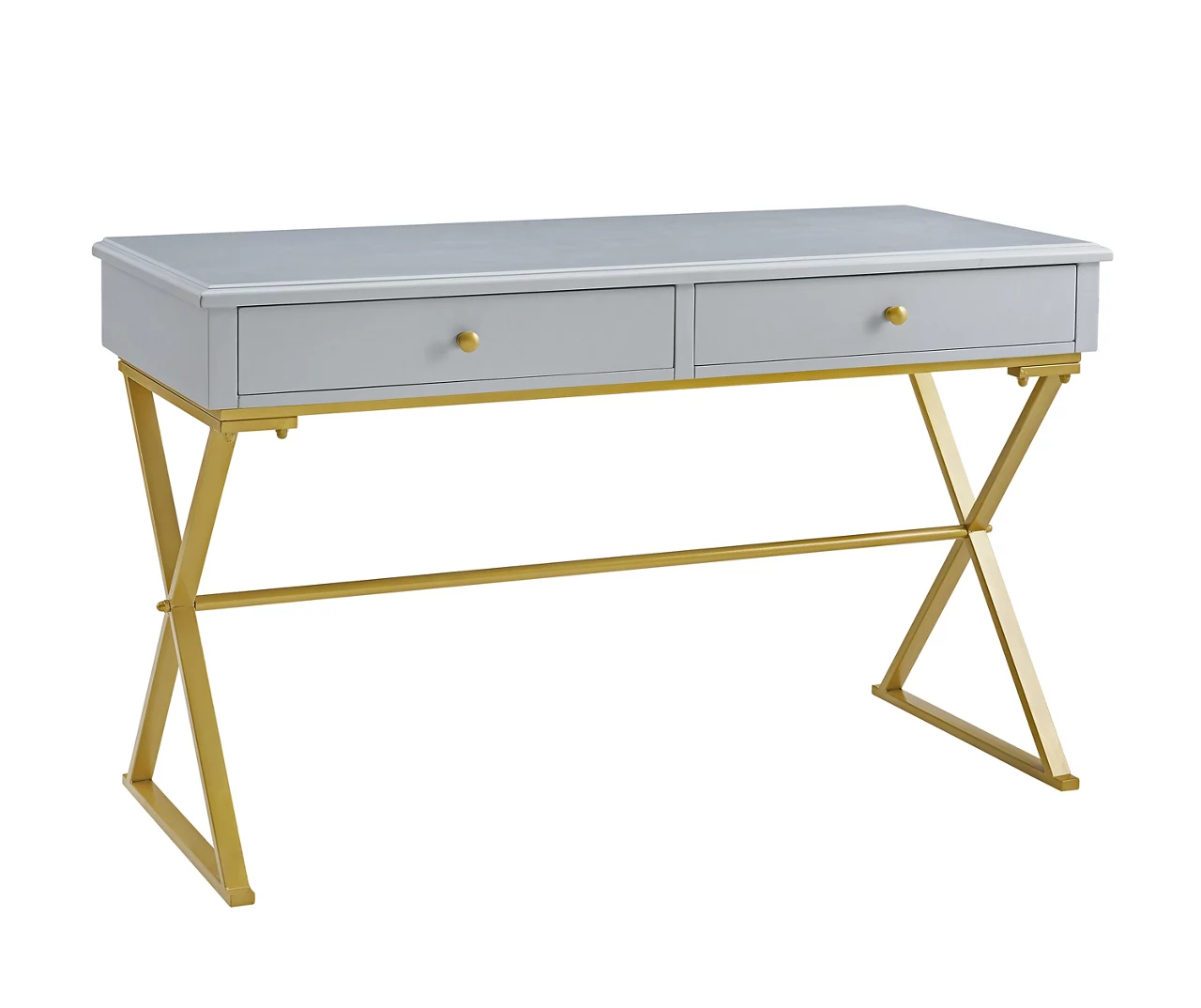 Glam Gray & Gold 2-Drawer Campaign Desk 1 Glam Gray & Gold 2-Drawer Campaign Desk