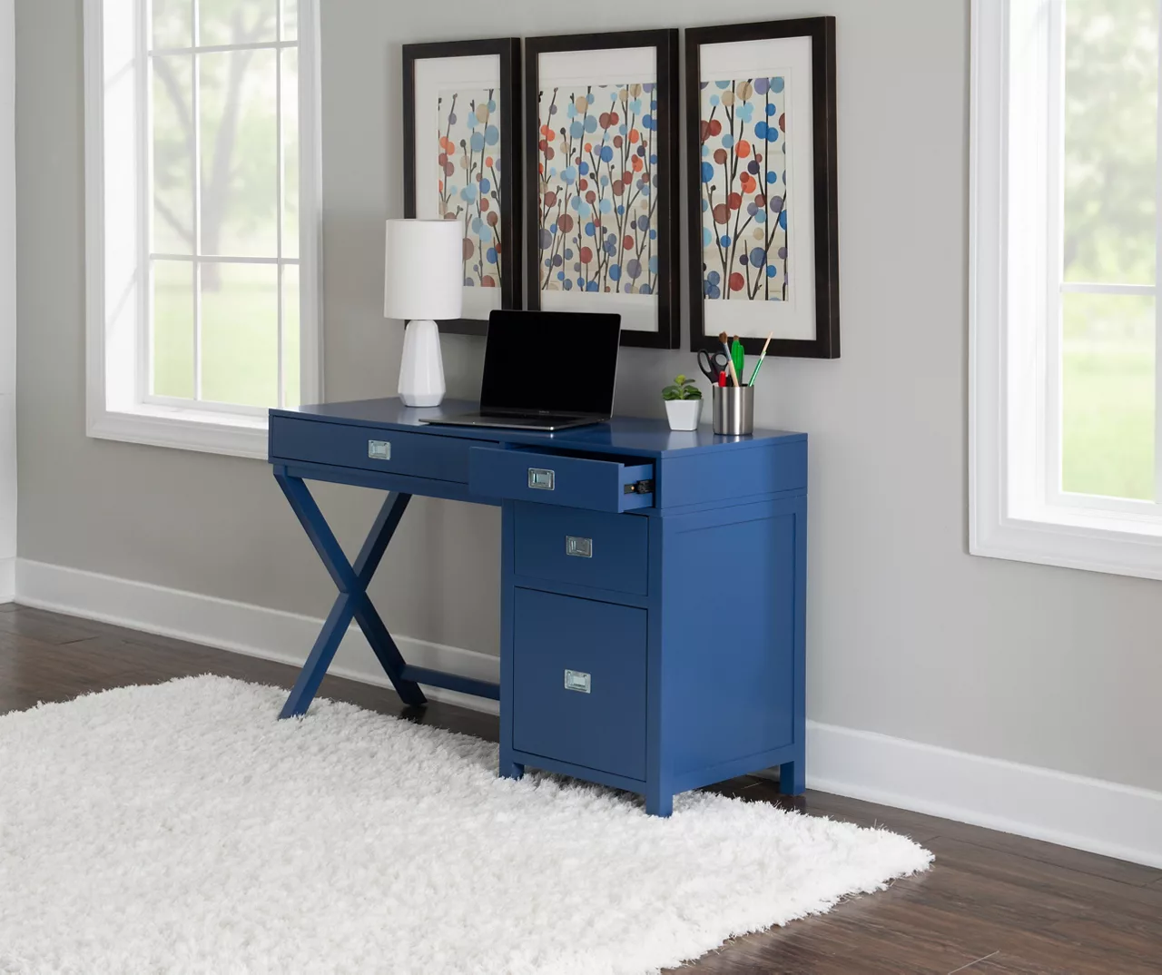 Kari Royal Blue 4-Drawer Office Desk 3 Kari Royal Blue 4-Drawer Office Desk - Image 3