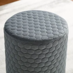 Royal Gray Quilted Ottoman With Silver Base -Walker Edison Shop 810543261 4