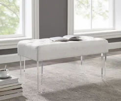 Marie Glitz White Tufted Linen Acrylic Leg Bench -Walker Edison Shop 810543267 2