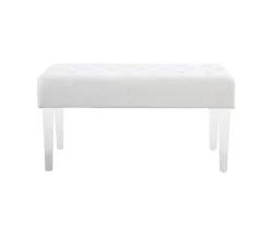 Marie Glitz White Tufted Linen Acrylic Leg Bench -Walker Edison Shop 810543267 3