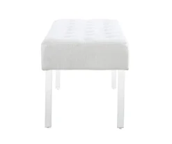 Marie Glitz White Tufted Linen Acrylic Leg Bench -Walker Edison Shop 810543267 4