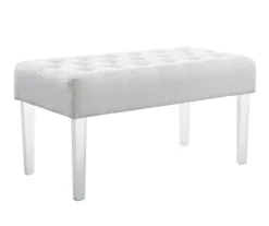 Marie Glitz White Tufted Linen Acrylic Leg Bench -Walker Edison Shop 810543267 A0 1