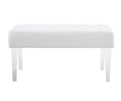 Marie Glitz White Tufted Linen Acrylic Leg Bench -Walker Edison Shop 810543267 A0 2