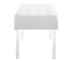 Marie Glitz White Tufted Linen Acrylic Leg Bench -Walker Edison Shop 810543267 A1