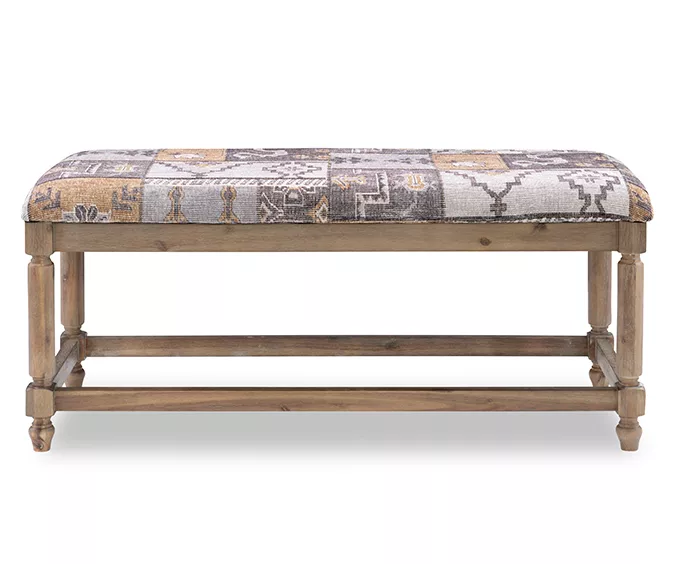 Moroccan Tapestry Upholstered Rustic Driftwood Bench 8 Moroccan Tapestry Upholstered Rustic Driftwood Bench - Image 8