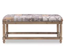 Gray Moroccan Tapestry Upholstered Rustic Driftwood Bench -Walker Edison Shop 810543274 3