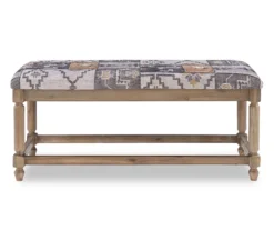 Gray Moroccan Tapestry Upholstered Rustic Driftwood Bench -Walker Edison Shop 810543274 5