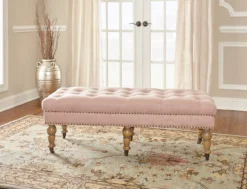 Claire Linen Upholstered Rolling Bench -Walker Edison Shop 810543277 2