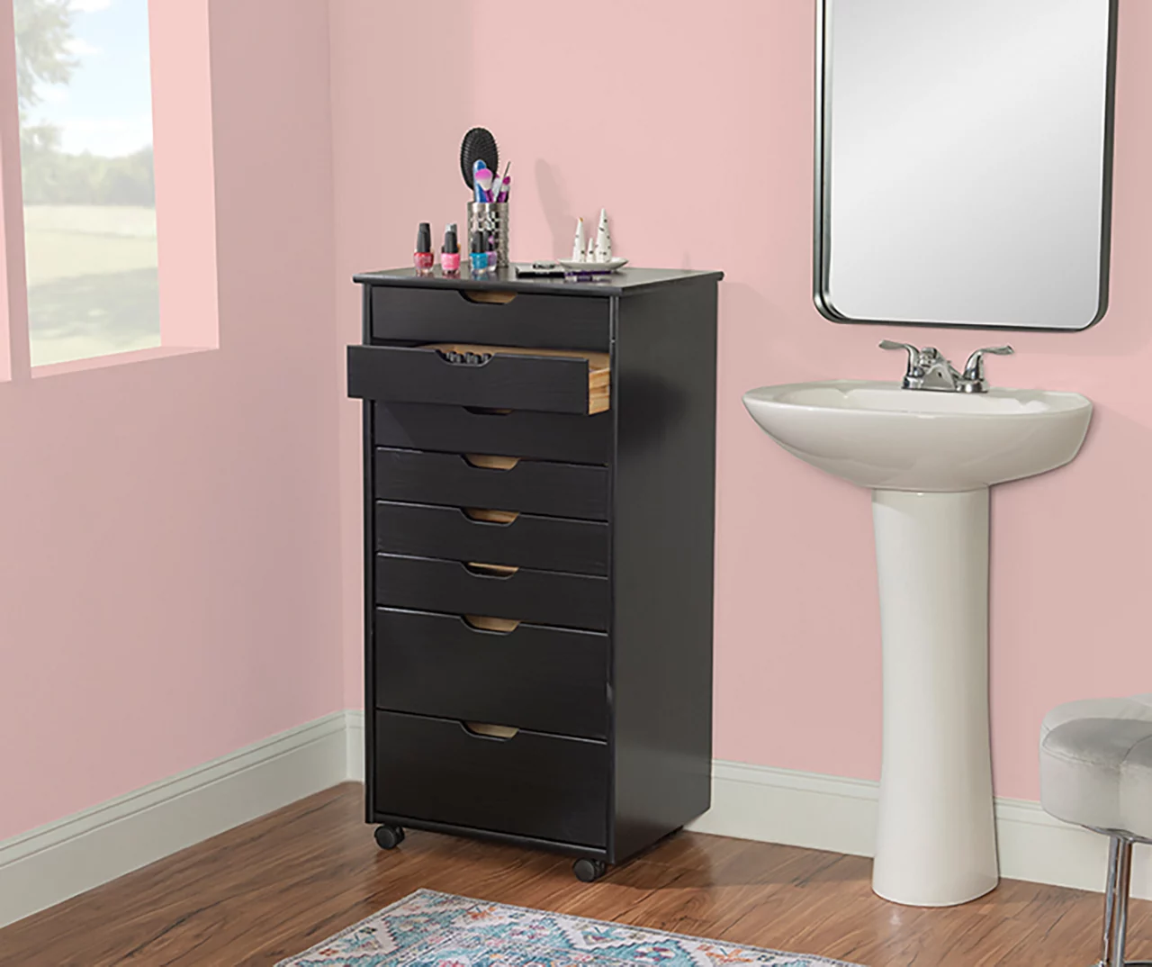 Craft Mate Black Wood 8-Drawer Rolling Storage Cart 2 Craft Mate Black Wood 8-Drawer Rolling Storage Cart - Image 2