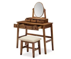 Laura 2-Piece Walnut & Beige 6-Drawer Tilting Mirror Vanity Set -Walker Edison Shop 810543314 5