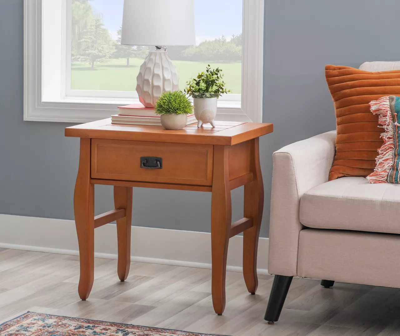 Denver Antique Pine 1-Drawer Curved Leg End Table 2 Denver Antique Pine 1-Drawer Curved Leg End Table - Image 2