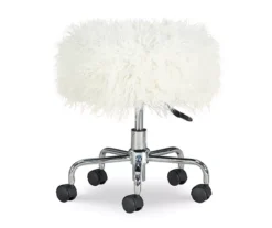 Zola White Faux Fur Rolling Swivel Stool
