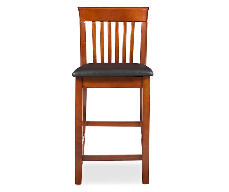 Kane Brown & Dark Cherry Upholstered Vinyl Padded Craftsman Counter Stool 2 Kane Brown & Dark Cherry Upholstered Vinyl Padded Craftsman Counter Stool - Image 2