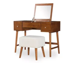 Merci 2-Piece White & Walnut 2-Drawer Lifting Mirror Vanity Set -Walker Edison Shop 810543353 5