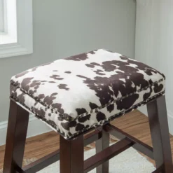 Baldwin Brown Cow Print Nailhead Bar Stool -Walker Edison Shop 810543359 3