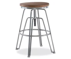 Brown Wood & Chrome Adjustable Swivel Bar Stool